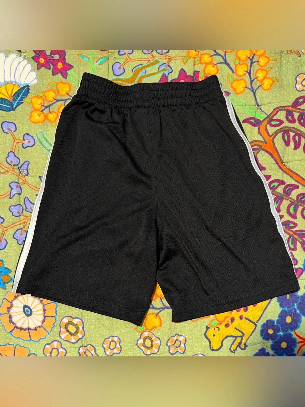 adidas Black Athletic Shorts with White Stripes - Kids